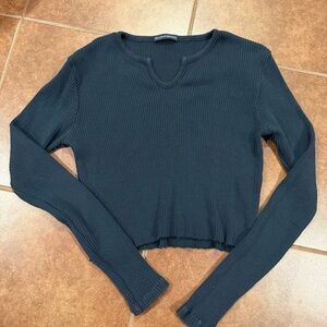Brandy Melville Navy Blue Long Sleeve Ribbed Top